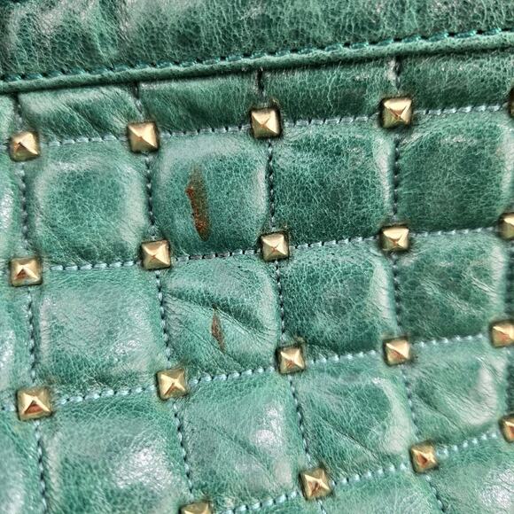 Rebecca Minkoff Crossbody Satchel Jade Green Leather Gold Tone Studs Hardware - Picture 10 of 12